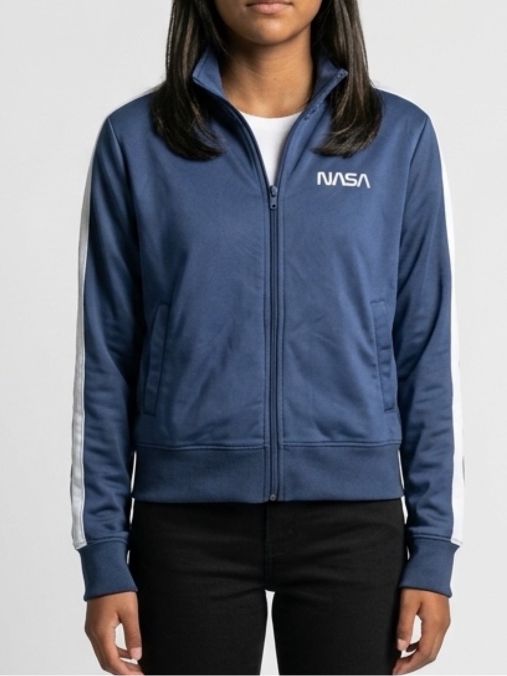 NASA Mighty Fine Track Jacket Navy Blue Space Shuttle Graphic Women Juniors SM